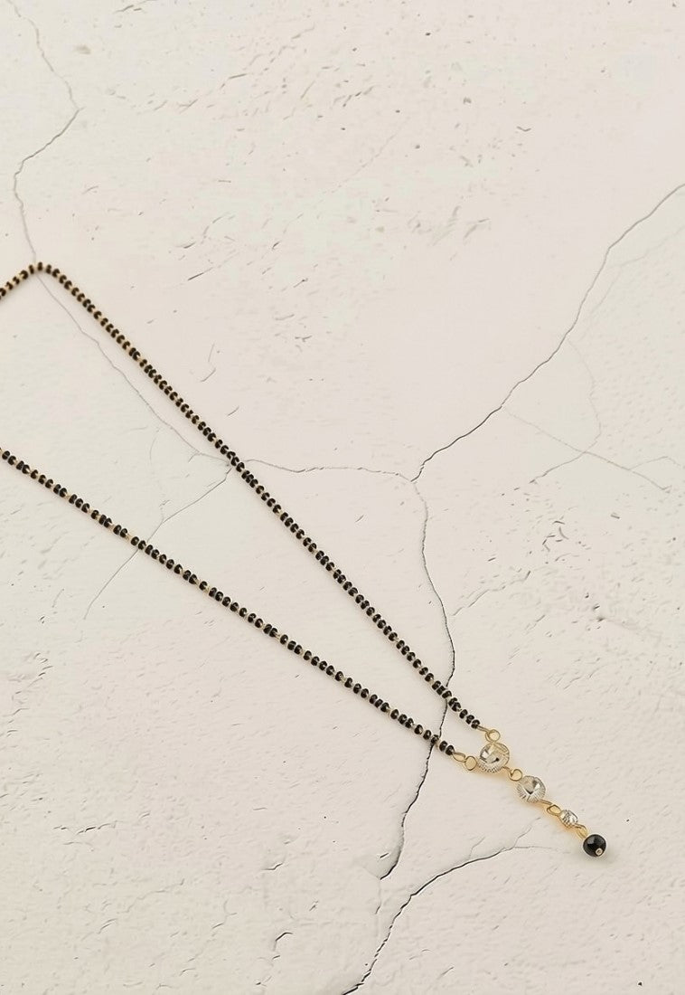 Multicolor brass gold plated cascading crystal mangalsutra pendant necklace with black beaded chain