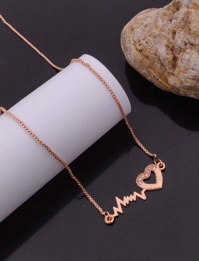 Gold plated brass necklace set featuring a heartbeat ECG crystal pendant for women