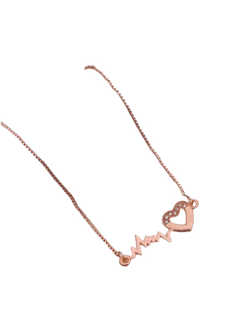 Gold plated brass necklace set featuring a heartbeat ECG crystal pendant for women