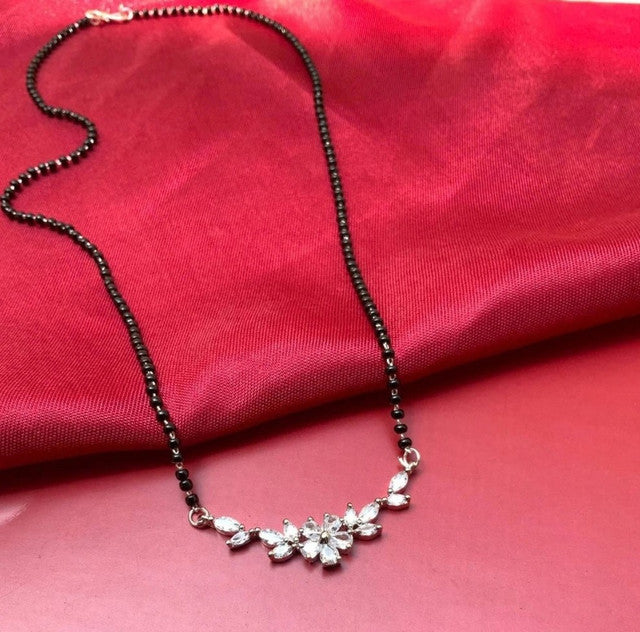 Multicolor brass gold plated mangalsutra pendant necklace featuring marquise floral design and black beaded chain
