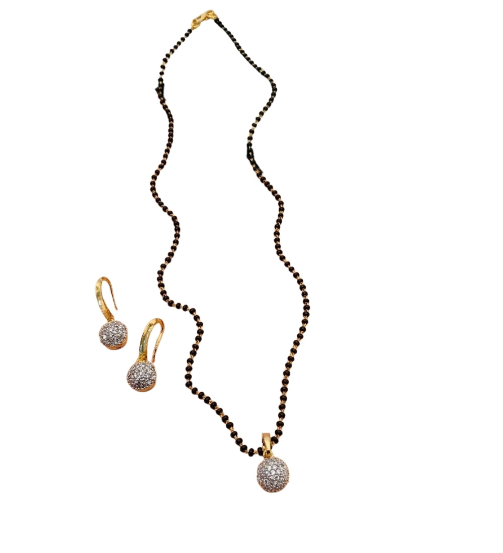 Multicolor brass gold plated AD ball mangalsutra set with black beaded chain for women