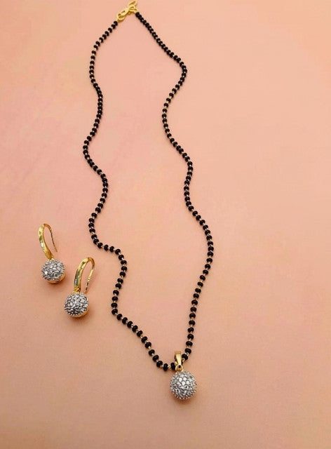 Multicolor brass gold plated AD ball mangalsutra set with black beaded chain for women