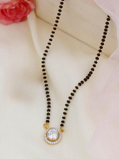 Multicolor brass gold plated single layer beaded mangalsutra pendant necklace with black beaded chain