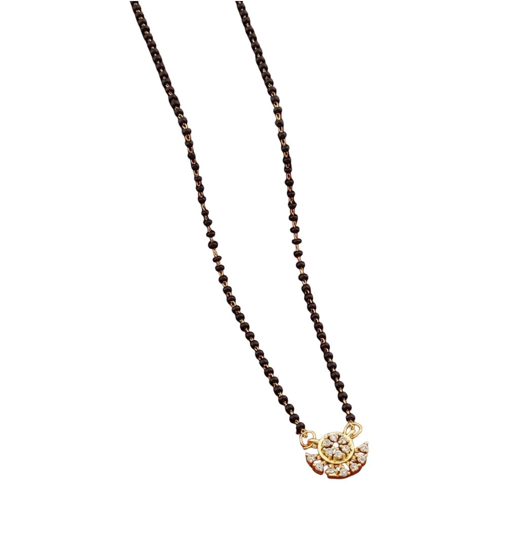 Multicolor brass gold plated sunburst floral mangalsutra pendant necklace with black beaded chain