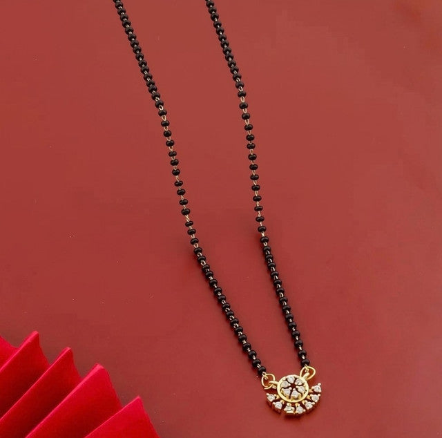 Multicolor brass gold plated sunburst floral mangalsutra pendant necklace with black beaded chain