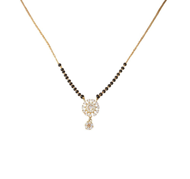 Multicolor brass gold plated tiered sunburst mangalsutra pendant necklace with black beaded chain