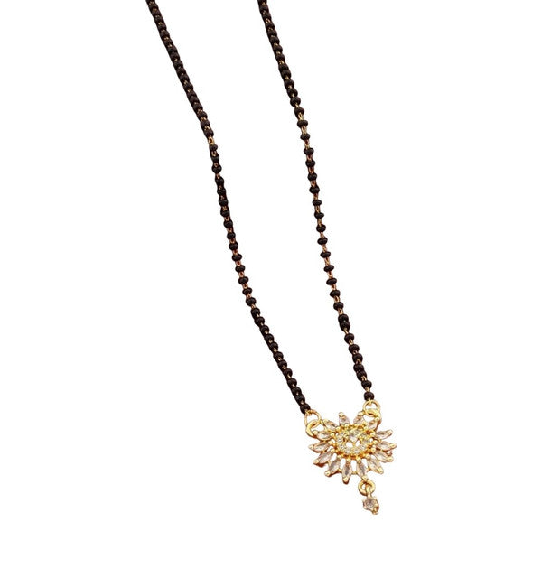 Multicolor brass gold plated radiant sunburst mangalsutra pendant necklace with black beaded chain