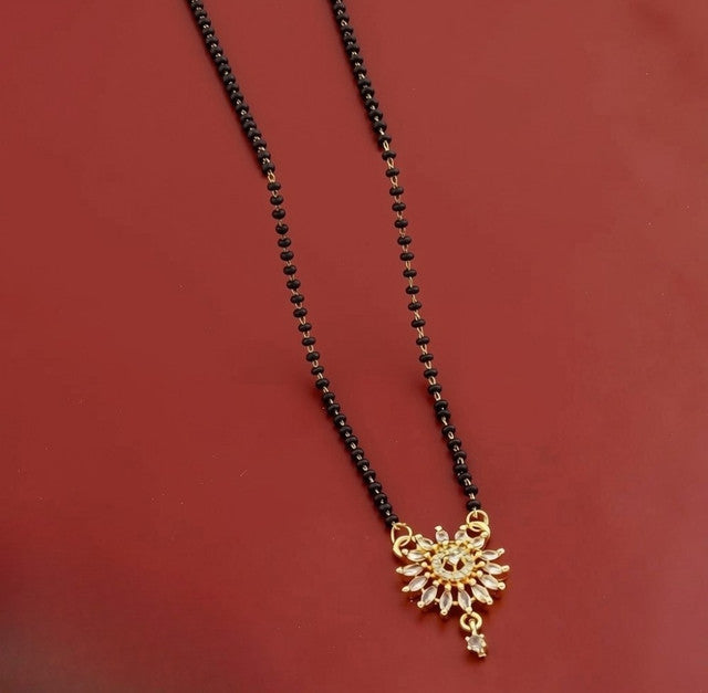 Multicolor brass gold plated radiant sunburst mangalsutra pendant necklace with black beaded chain