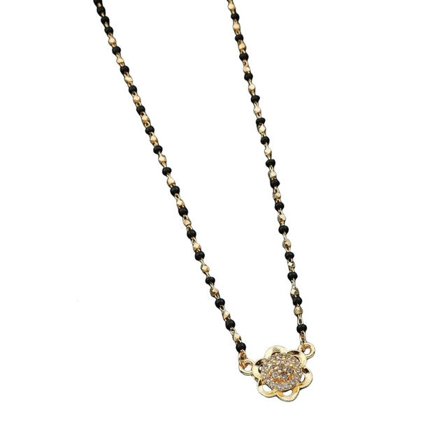 Multicolor brass gold plated dainty floral AD mangalsutra pendant necklace with black beaded chain