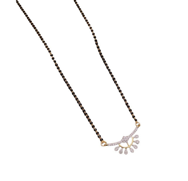 Multicolor brass gold plated sunburst half-halo mangalsutra pendant necklace with black beaded chain