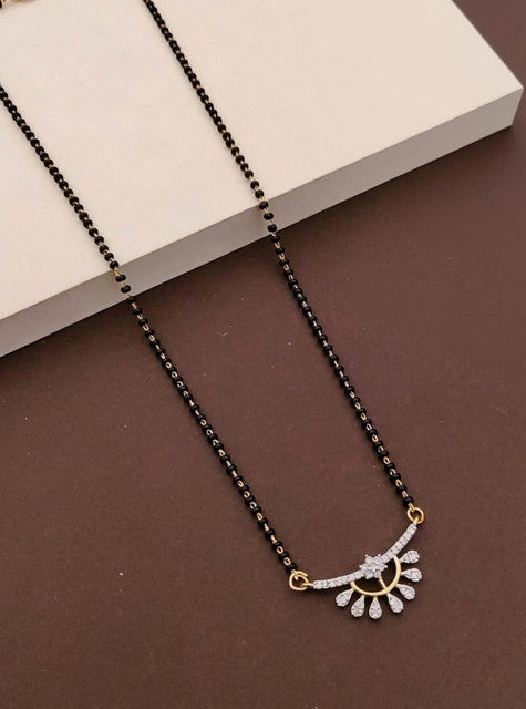 Multicolor brass gold plated sunburst half-halo mangalsutra pendant necklace with black beaded chain