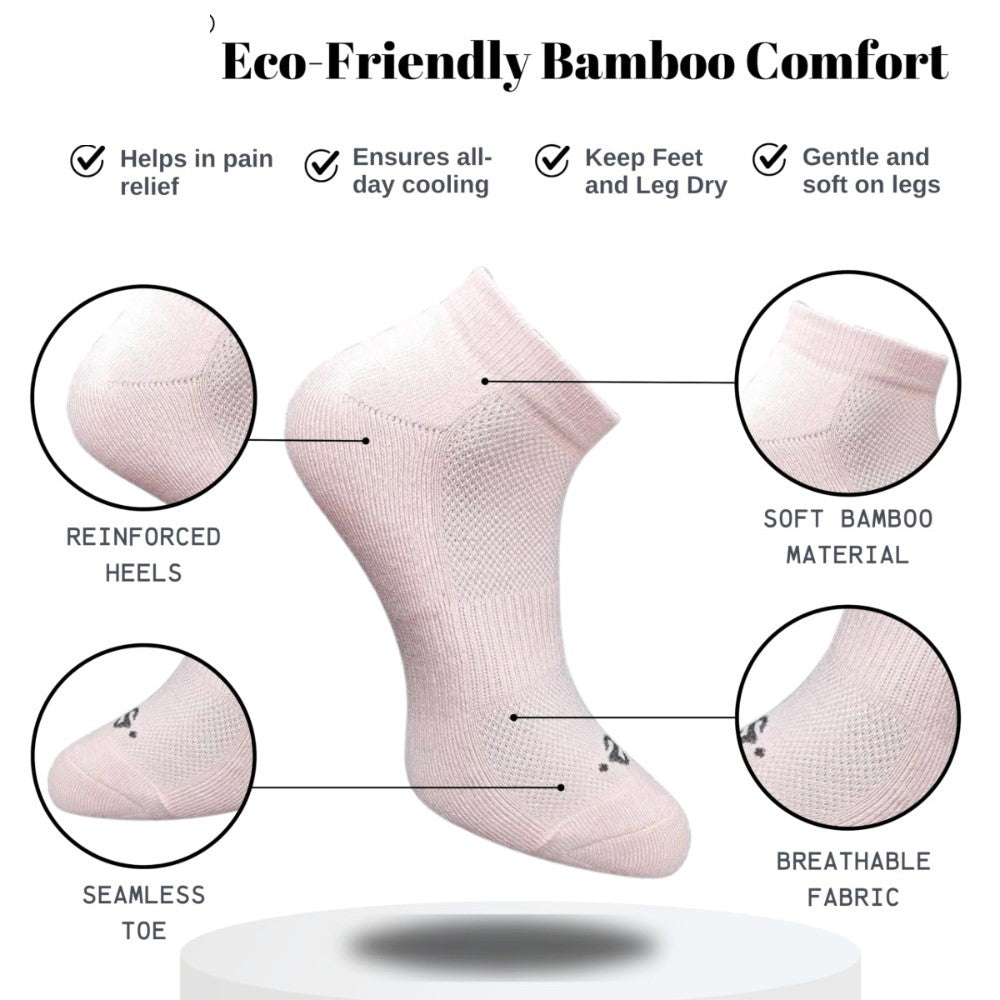 Pack of 3 Unisex Bamboo Blend Solid Low Cut Socks (Black, Light Peach)