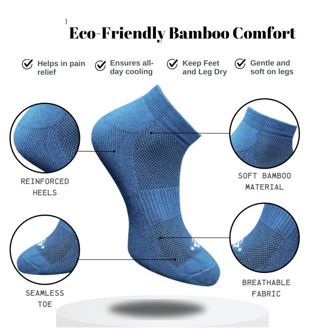 Pack of 3 Unisex Bamboo Blend Solid Low Cut Socks (Sky Blue, Navy Blue)