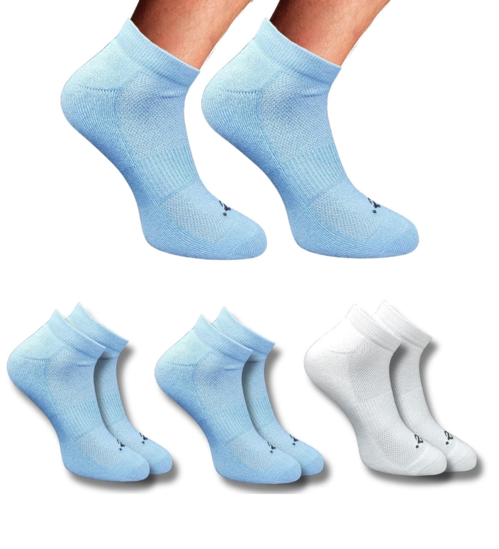 Pack of 3 Unisex Bamboo Blend Solid Low Cut Socks (Sky Blue, Off White)