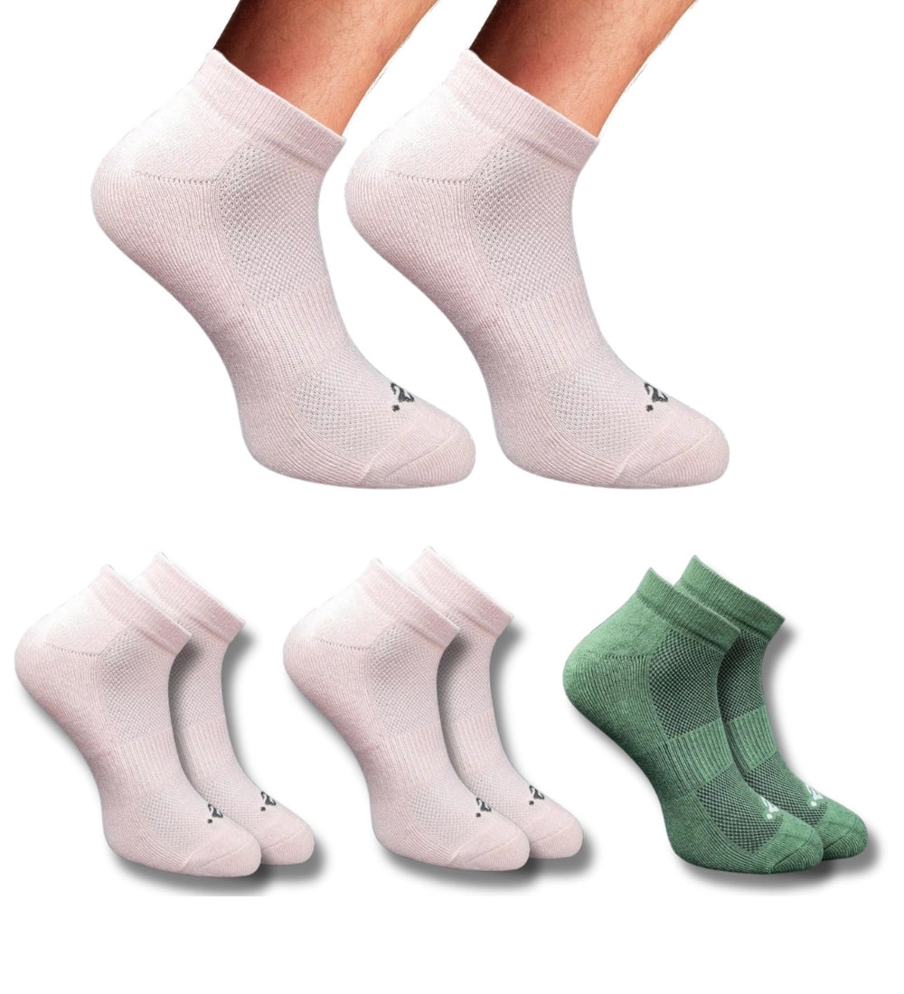 Pack of 3 Unisex Bamboo Blend Solid Low Cut Socks (Light Peach, Olive)