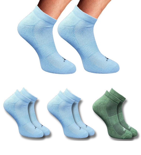 Pack of 3 Unisex Bamboo Blend Solid Low Cut Socks (Sky Blue, Olive)