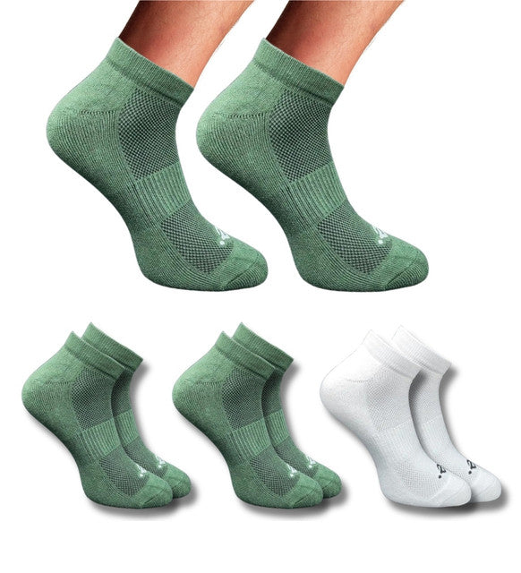 Pack of 3 Unisex Bamboo Blend Solid Low Cut Socks (Olive, Off White)