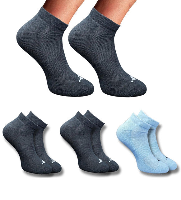 Pack of 3 Unisex Bamboo Blend Solid Low Cut Socks (Black, Sky Blue)