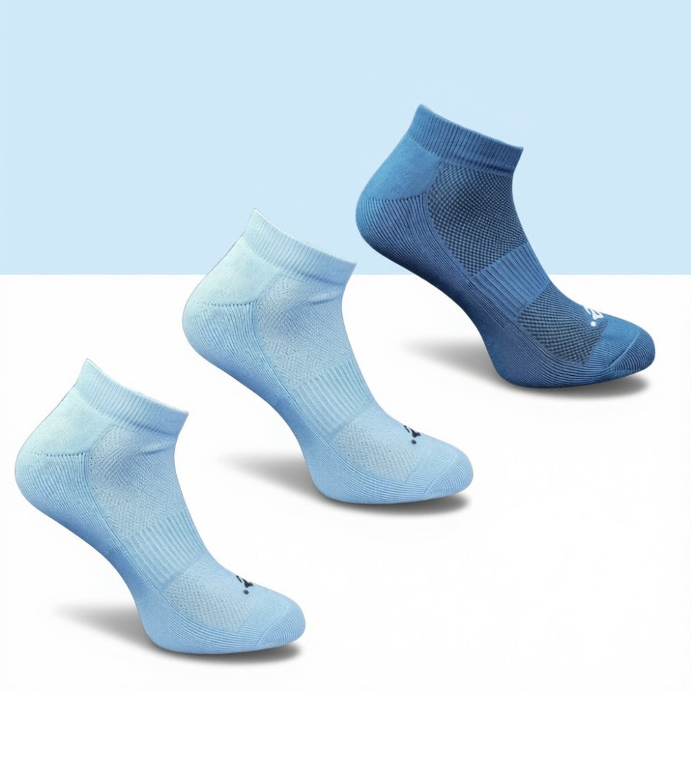 Pack of 3 Unisex Bamboo Blend Solid Low Cut Socks (Sky Blue, Navy Blue)