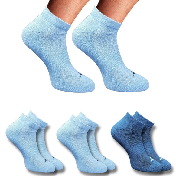 Pack of 3 Unisex Bamboo Blend Solid Low Cut Socks (Sky Blue, Navy Blue)