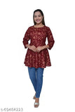 Women's rayon gold printed top, festival wear, trendy and versatile for weddings, three-quarter sleeves, Indian origin
