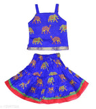 Blue animal print cotton skirt top for girls (BLU_6-12 month), sleeveless and vibrant, fashionable lehenga and dupatta set