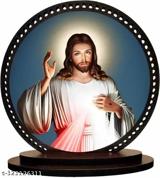 High-quality wooden, matte finish Jesus figurine decorative showpiece for car dashboard - Indian made art piece with pre-installed double-sided tape, ideal for gifting purposes