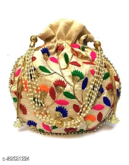 Elegant fabric net pouch, Indian handcrafted women's accessory