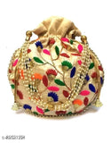 Elegant fabric net pouch, Indian handcrafted women's accessory