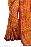 Orange georgette bandhani printed saree for women, daily wear party wear sari, trendy stylish ethnic fashion new collection 2024, sarees under 500 rupees