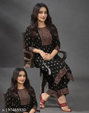 Printed black kurta pant set with broad border design, rayon fabric for festive and party wear