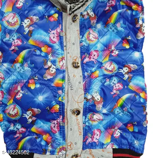 Blue and pink unicorn print winter coat, hoodie, pants set for children