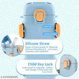 Blue, BPA-free plastic bus water bottle for kids, leakproof with lock and sipper/straw, 500ml - encourages hydration and fun drinking experience for school or travel