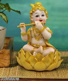 Poly resin Krishna Idol, 13 CM tall, beautiful Murli playing on lotus for home decor or gifting