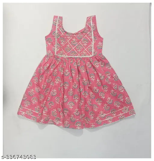 Kantha Chic Kids' Cotton Ethnic Wear - Printed Anarkali Kurti & Sharara Ensemble, 3 to 10 years, Indian Sanganeri Kantha print