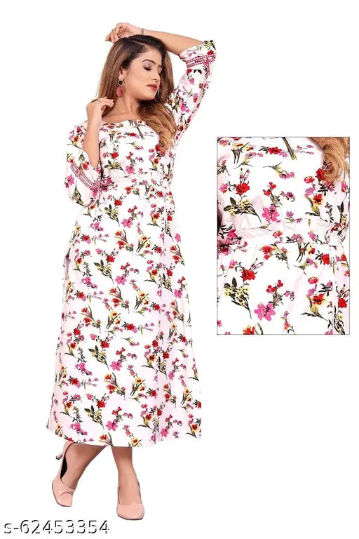 Pink and white floral long dress
