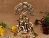 Metal Radha Krishna under tree idol for home, temple, office gifting, symbolizing luck, happiness, prosperity. Size: L-B-H-12.5x8x17 cm (L=12.5cm, B=8cm, H=17cm). Made in India