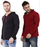 Black cotton blend Geum Men's solid hood t-shirts pack 2, featuring short sleeves and available in sizes S-XL. Two black tees from India on display