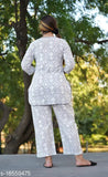 White cotton printed nightsuit for women - Daily multipurpose use, elegant two-piece set perfect for day or night
