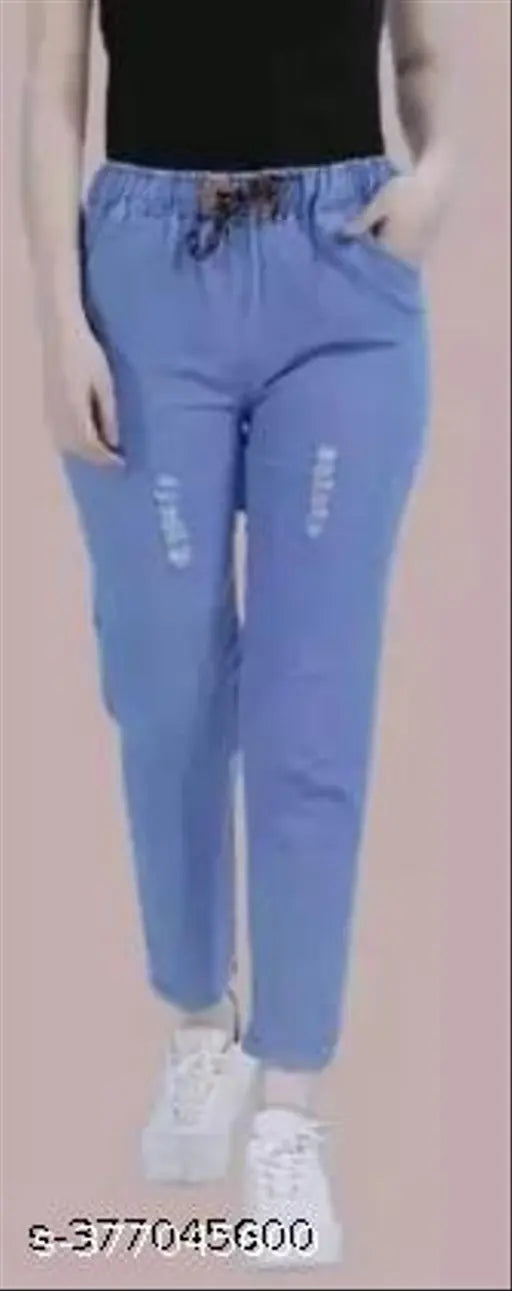 Light rough denim jogger, comfortable and unique for kids & women, ZEHA GALLERY presented, solid pattern, 4 pockets, size 26/28/30, made in India