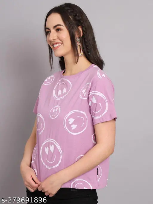 Cotton oversized lavender print tee, THE DRY STATE women's short-sleeve shirt