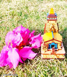 Handcrafted wooden Kedarnath temple statue, brown color, 3D model for home decoration, office, shop, and gift use. Fully polished and intricately detailed