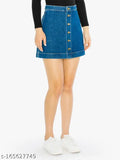 Blue denim skirt with buttons, 4 pockets, short length