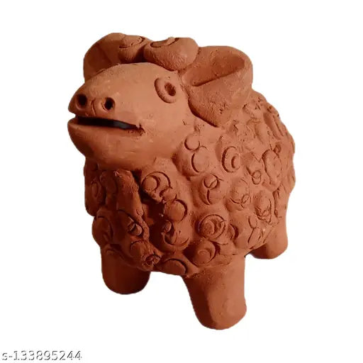 Terracotta clay sheep family sculpture set, includes mumma, pappa, and baby sheep, eco-friendly handmade product