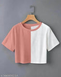 Colorblocked cotton crop top t-shirt for women, short sleeves, XXS-XL sizes, India origin