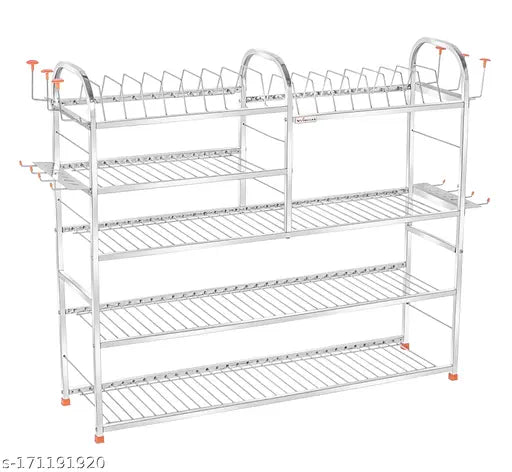 Stainless steel kitchen rack, five shelves, upper plate included