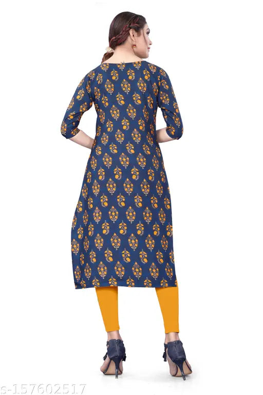 Women's straight cut kurta in navy blue crepe material, pack of 2