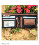 Modern PU bi-fold wallet, solid pattern, 2 compartments, free size (11x9cm), ideal gift for men