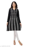 Woolen womens frock, black and white checkered pattern, long sleeve