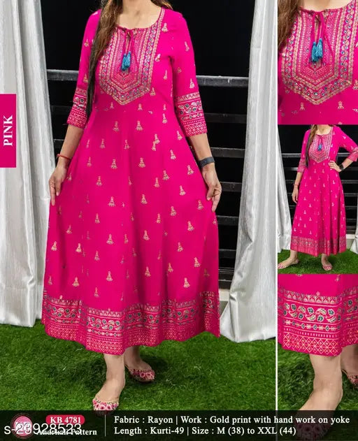 Rayon printed combo Anarkali gown for women, three-quarter sleeves, XL (bust 44in), Made in India